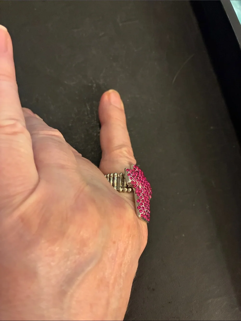 Pink Cross Statement Stretch Ring. Pink crystals encrust this cross ring. NWT